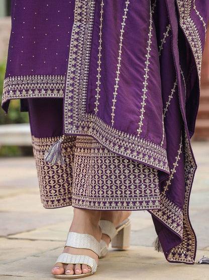 Dhiyona KL Women Ethnic Motifs Embroidered Regular Thread Work Kurta with Palazzos & With Dupatta