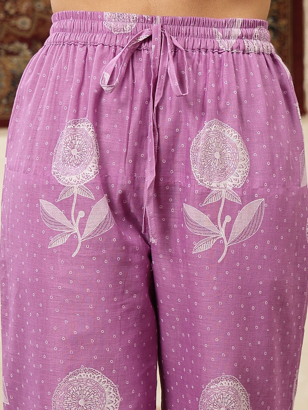 Women Ethnic Motifs Printed Angrakha Thread Work Pure Cotton Kurta with Palazzos & With Dupatta