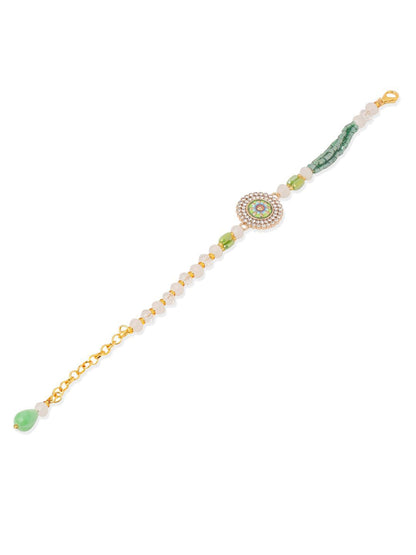 Dhiyona Artificial Stones & Beads Floral Wraparound Rakhi With Roli Chawal Chandan Mishri
