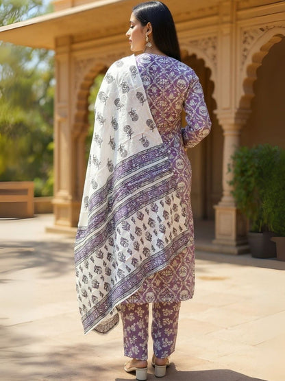 Women Ethnic Motifs Printed Regular Pure Cotton Kurta & Trousers With Dupatta