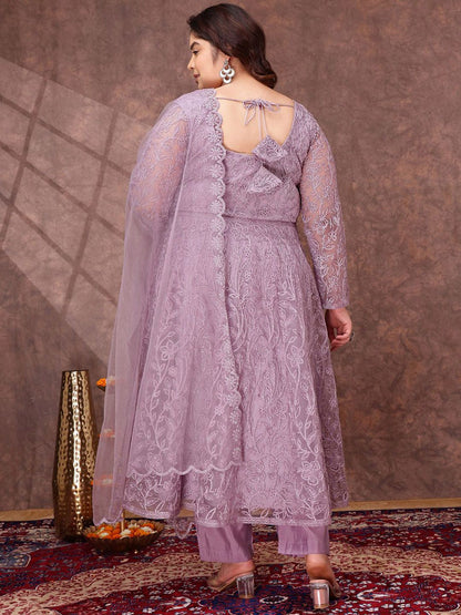 Dhiyona IN Women Floral Embroidered Empire Thread Work Kurta with Trousers & Dupatta