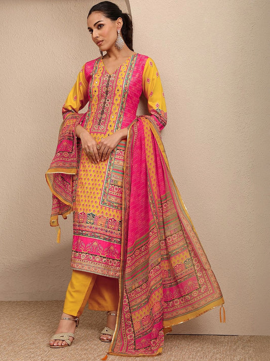 Women Ethnic Motifs Printed Regular Mirror Work Kurta with Trousers & With Dupatta