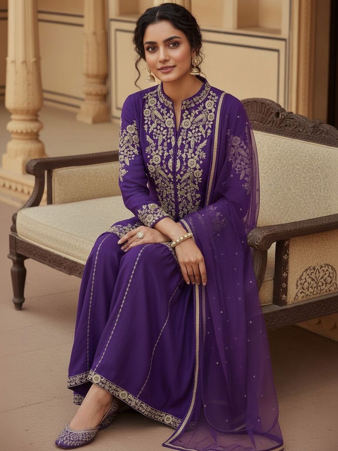 Dhiyona HOP Embroidered Mandarin Collar Kurta & Sharara Kurta Sets
