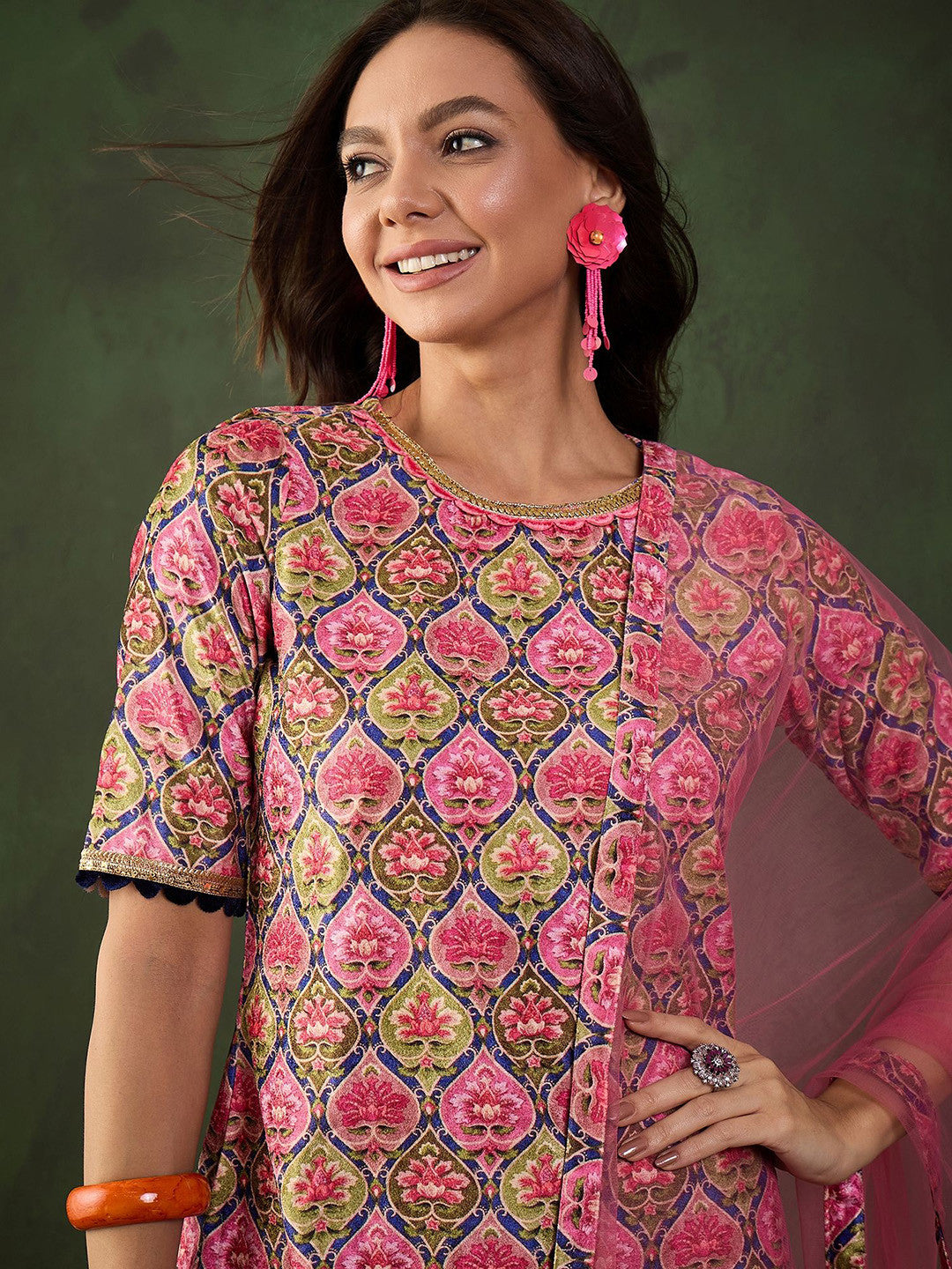 Printed Straight Kurta & Trouser With Dupatta