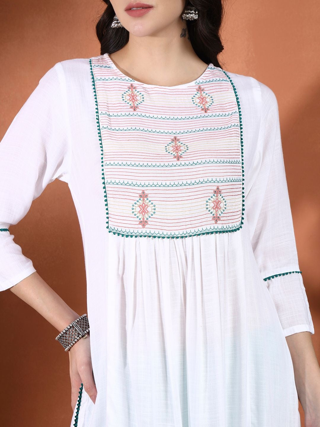 Women Ethnic Motifs Embroidered Kurta with Trousers & With Dupatta