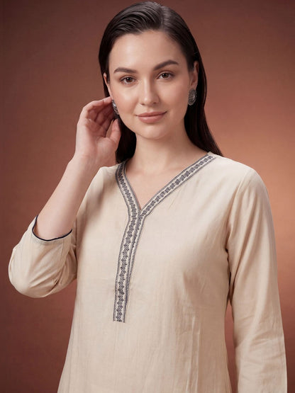 Women Ethnic Motifs Embroidered Regular Thread Work Kurta with Trousers & With Dupatta