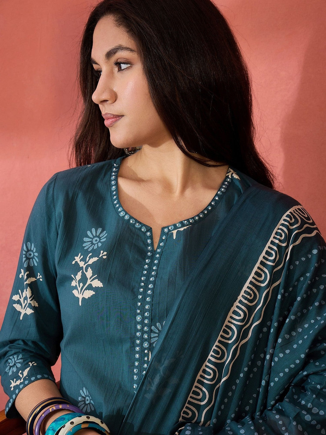 Printed Pure Cotton Round Neck Kurta & Trousers Kurta Set