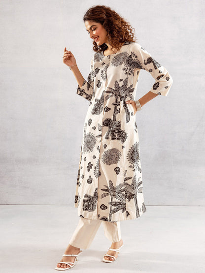 Printed Straight Kurta & Trousers
