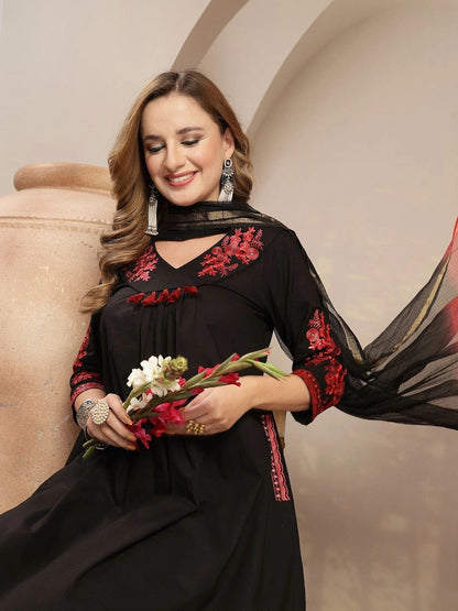 Women Embroidered Regular Sequinned Kurta with Palazzos & With Dupatta