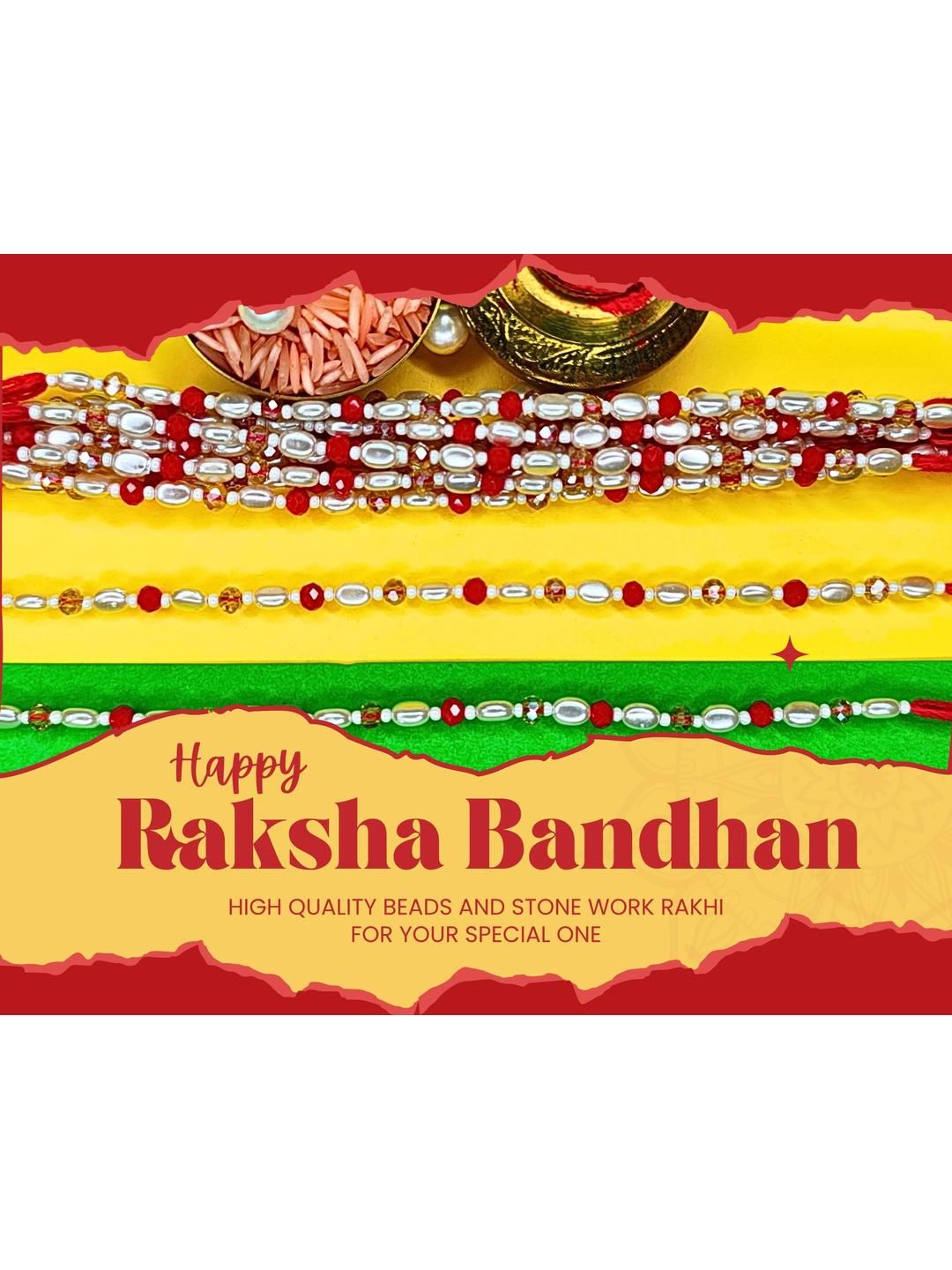 Dhiyona Set Of 12 Beaded Cotton Thread with AD Stones & Meenakari Designer Rakhi for Brother