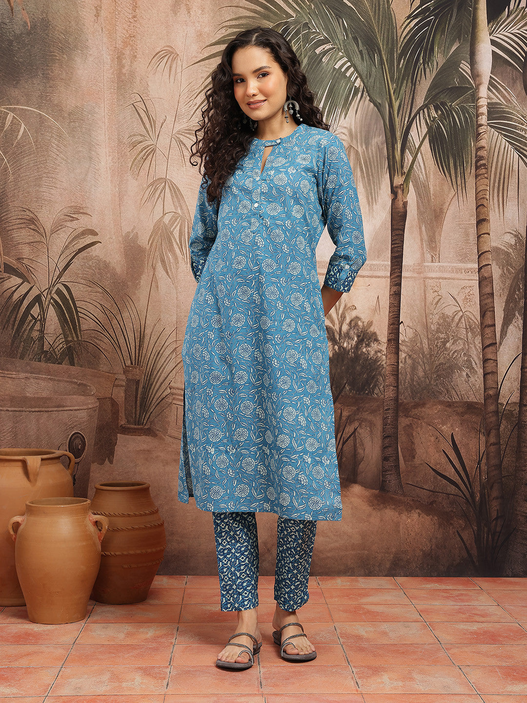 Floral Printed Regular Pure Cotton Kurta with Trousers