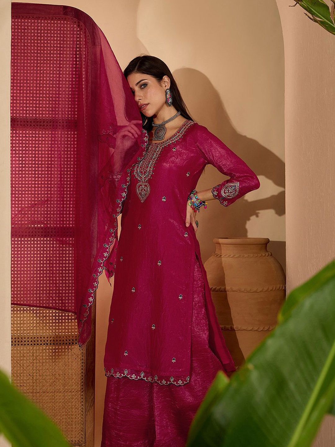 Dhiyona SN Women Floral Embroidered Kurta With Palazzos & Dupatta