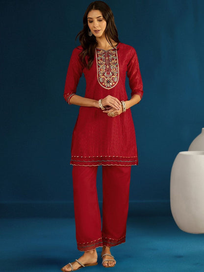Dhiyona CH Women Ethnic Motifs Embroidered Regular Thread Work Kurta with Trousers