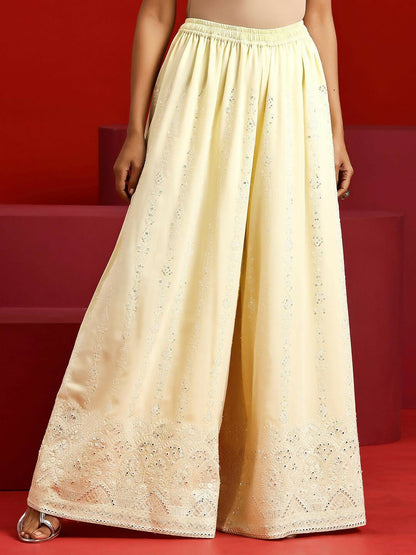 Women's LB Art Yellow Embroidered Georgette Straight Suit With Dupatta