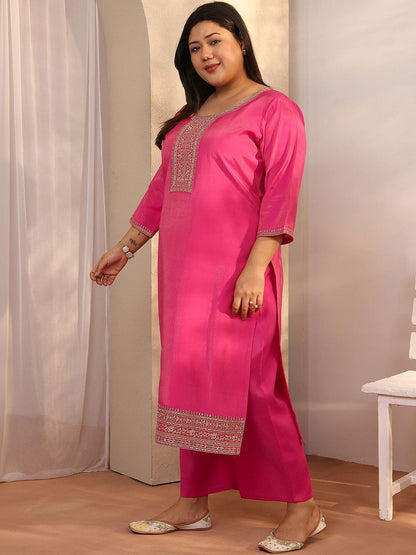 Dhiyona Women's Plus Size Floral Embroidered Kurta with Trousers & With Dupatta