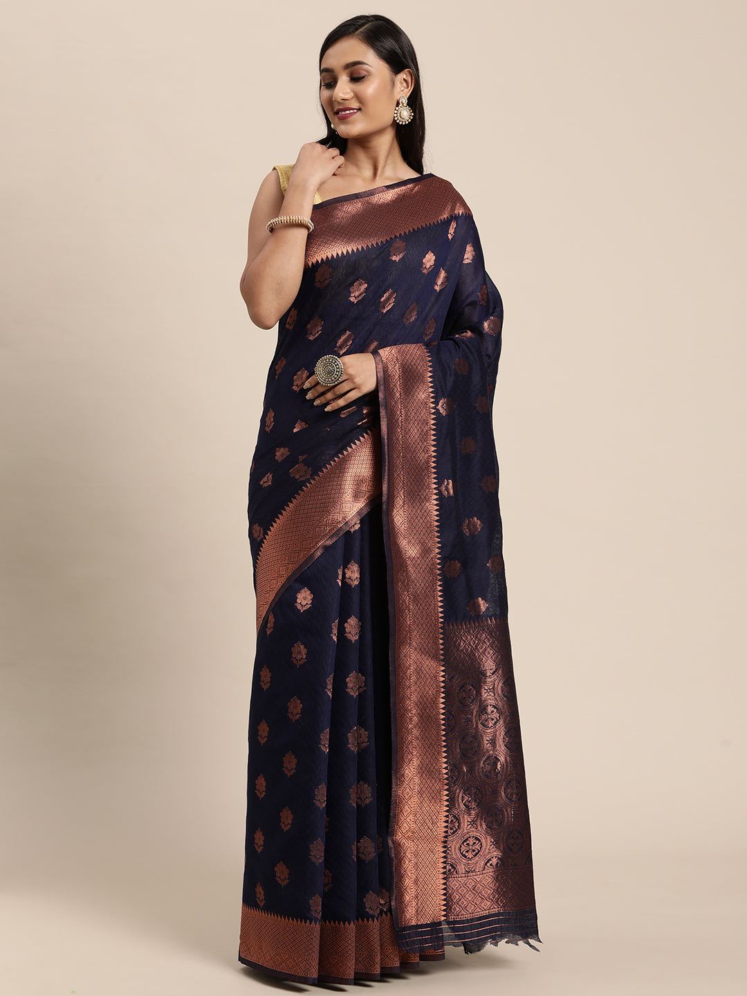 Dhiyona GR Women's Meera Navy Blue Silk Blend Saree