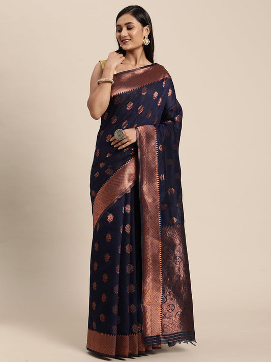 Dhiyona GR Women's Meera Navy Blue Silk Blend Saree