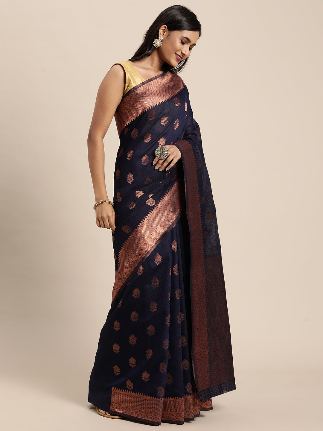 Dhiyona GR Women's Meera Navy Blue Silk Blend Saree