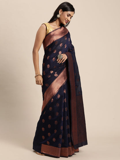 Dhiyona GR Women's Meera Navy Blue Silk Blend Saree
