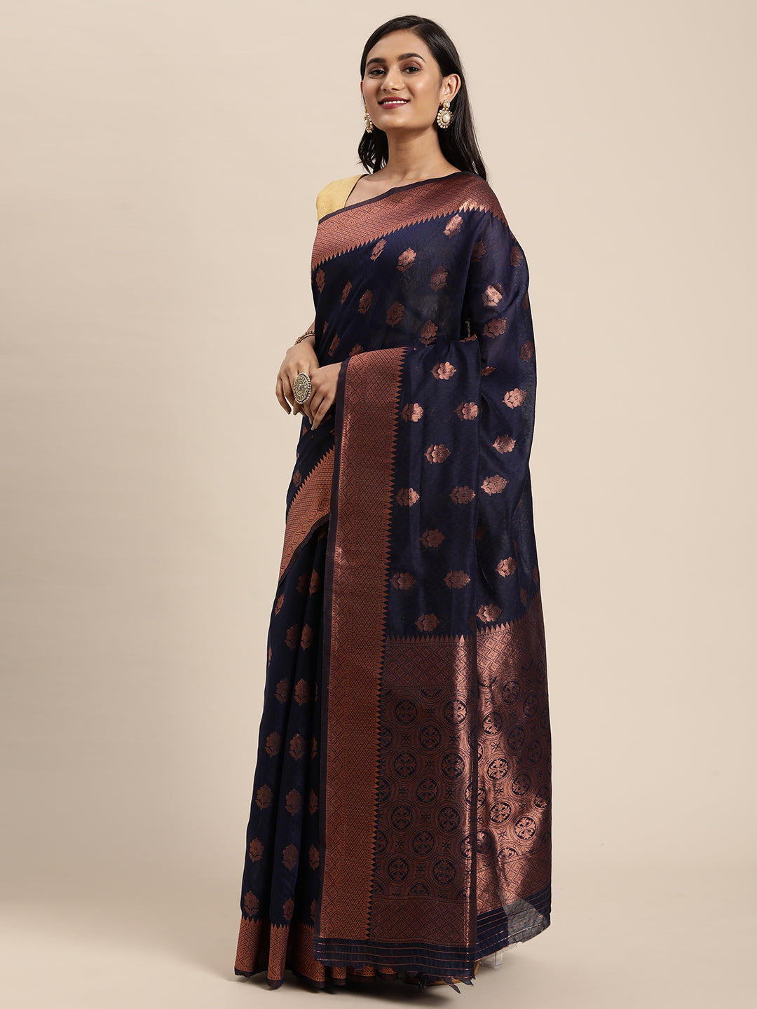 Dhiyona GR Women's Meera Navy Blue Silk Blend Saree
