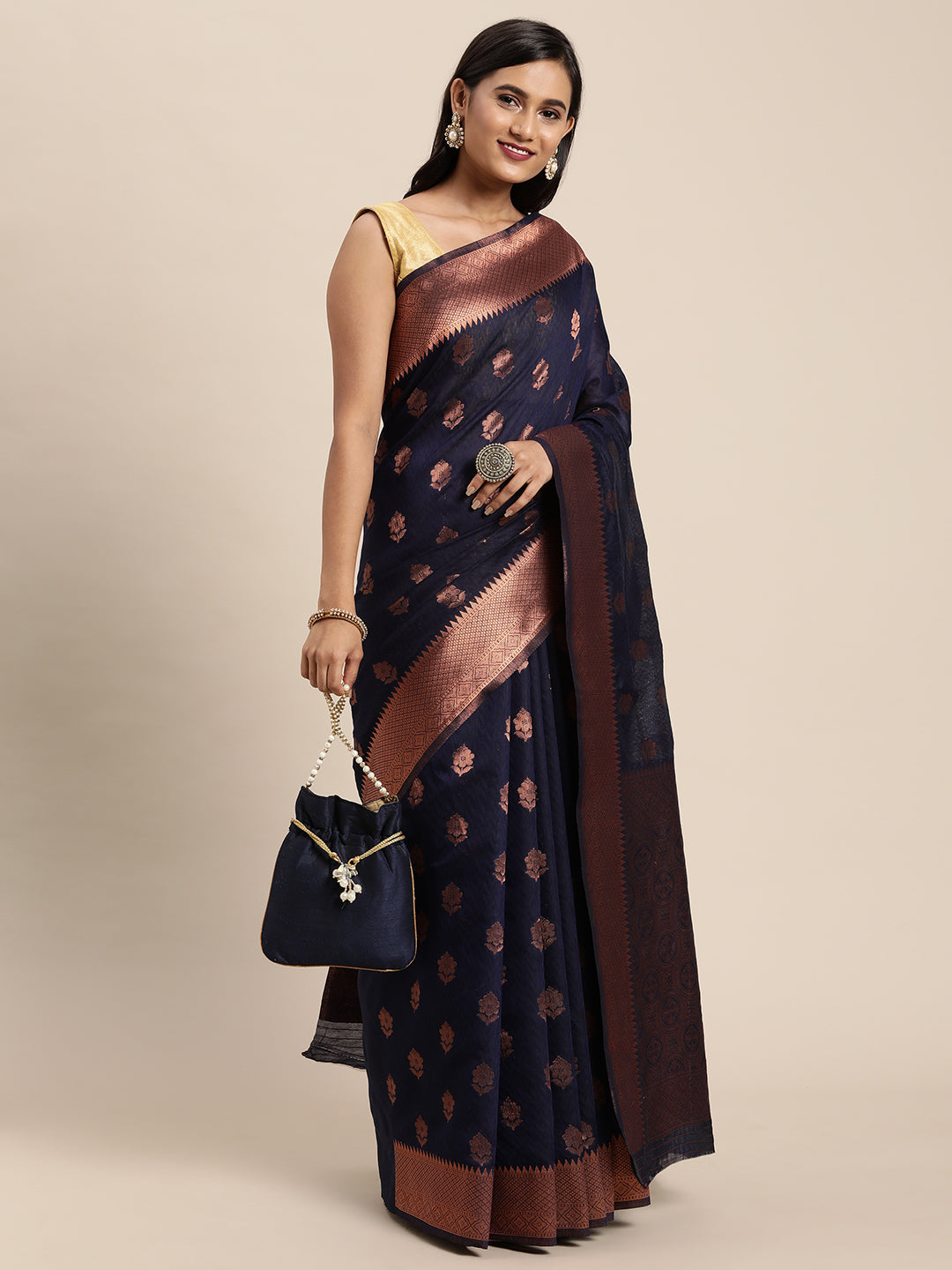 Dhiyona GR Women's Meera Navy Blue Silk Blend Saree