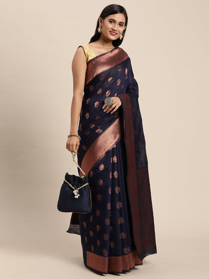 Dhiyona GR Women's Meera Navy Blue Silk Blend Saree