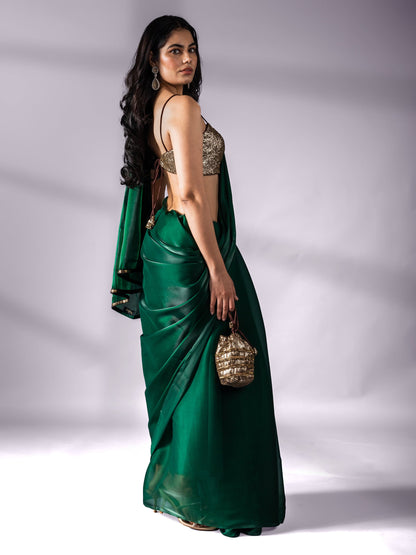 Dhiyona ST Metallic Emerald Green Saree