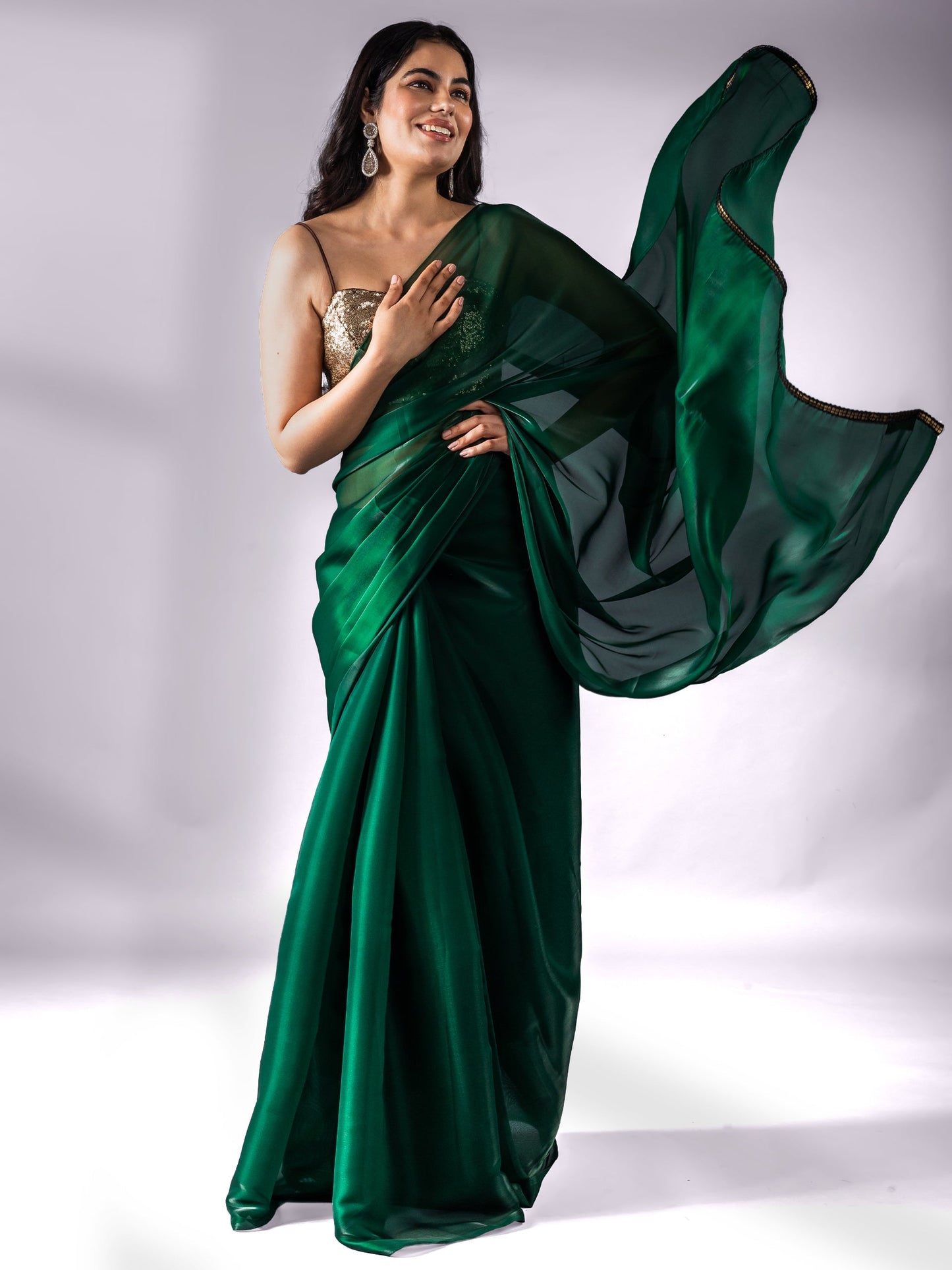 Dhiyona ST Metallic Emerald Green Saree