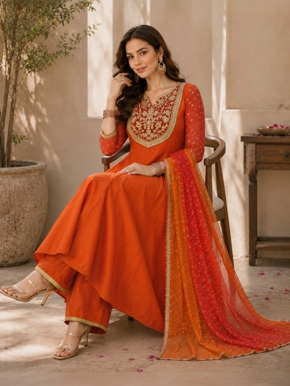 Women Ethnic Motifs Embroidered Regular Kurta with Palazzos & With Dupatta