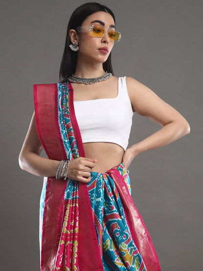 Women's Silk Blend Blue Woven Design Designer Saree With Blouse Piece