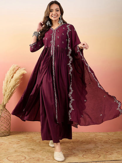 Dhiyona SN Embroidered Kurta With Palazzos & Dupatta