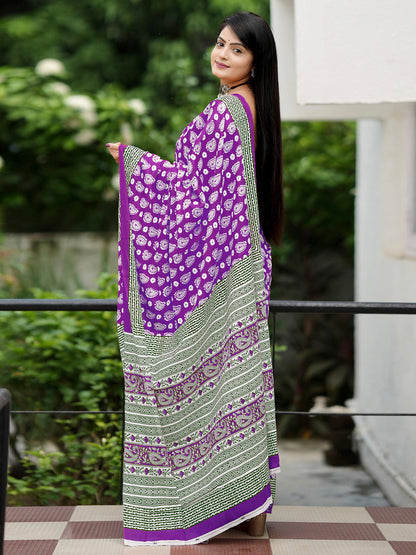 Women's Cotton Green Printed Designer Saree With Blouse Piece