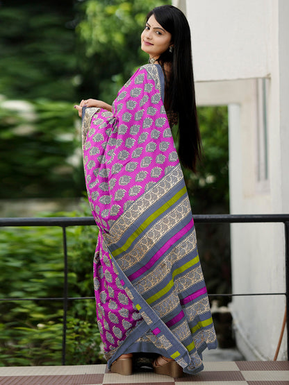 Women's Cotton Beige Printed Designer Saree With Blouse Piece