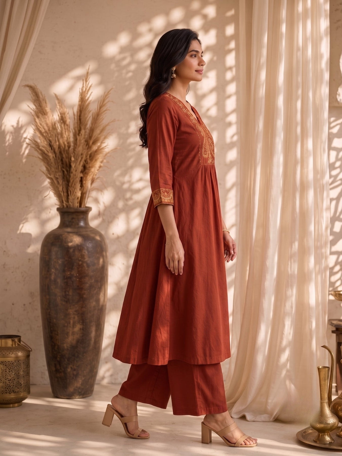 Mishka Ameth Embroidery Cotton Kurta Pant Set