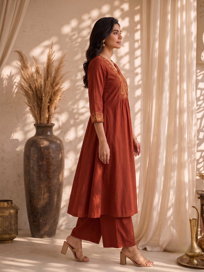 Mishka Ameth Embroidery Cotton Kurta Pant Set