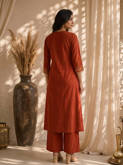Mishka Ameth Embroidery Cotton Kurta Pant Set
