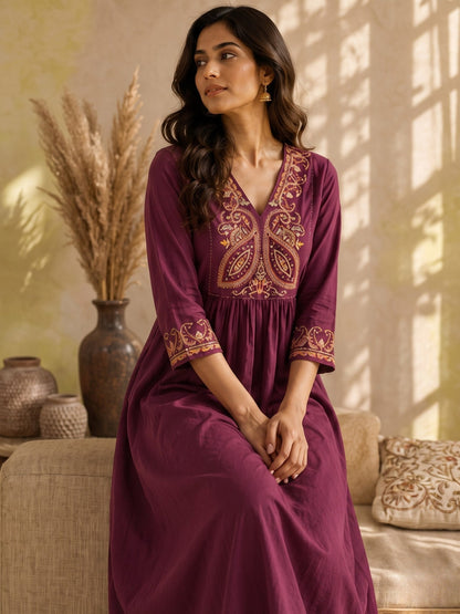 Mishka Caramel Embroidery Cotton Kurta Pant Set