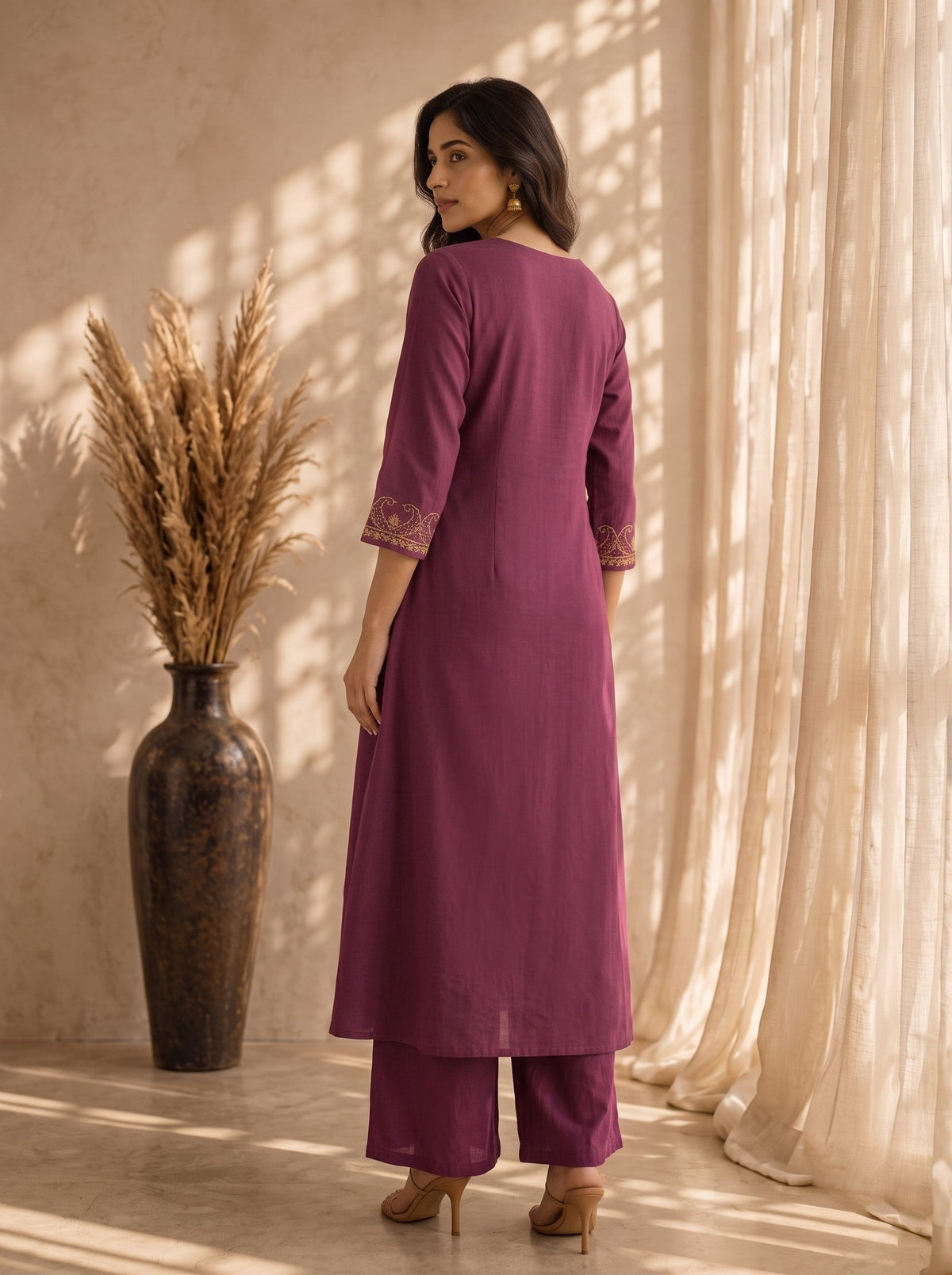 Mishka Caramel Embroidery Cotton Kurta Pant Set