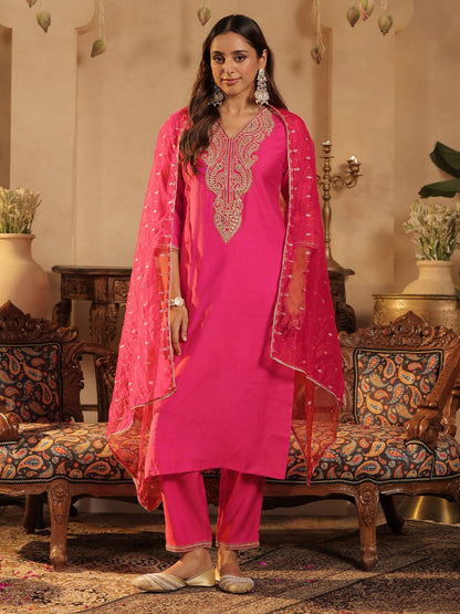 Women Ethnic Motifs Embroidered Regular Sequinned Kurta with Trousers & Dupatta