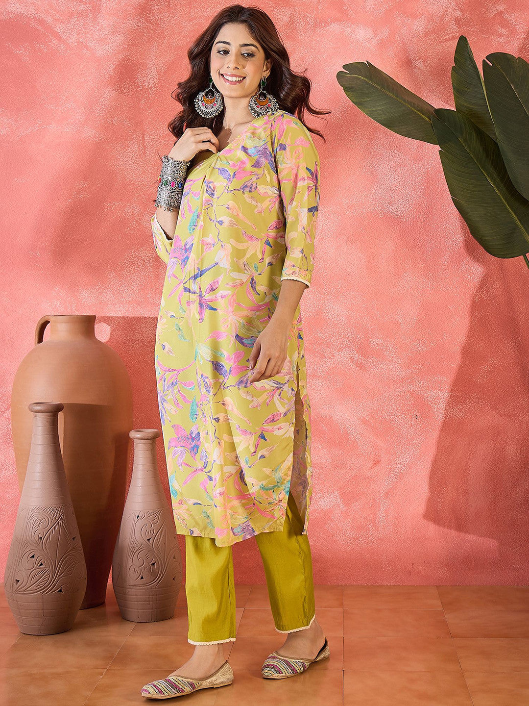 Floral Printed Pure Cotton Kurta & Trouser Set