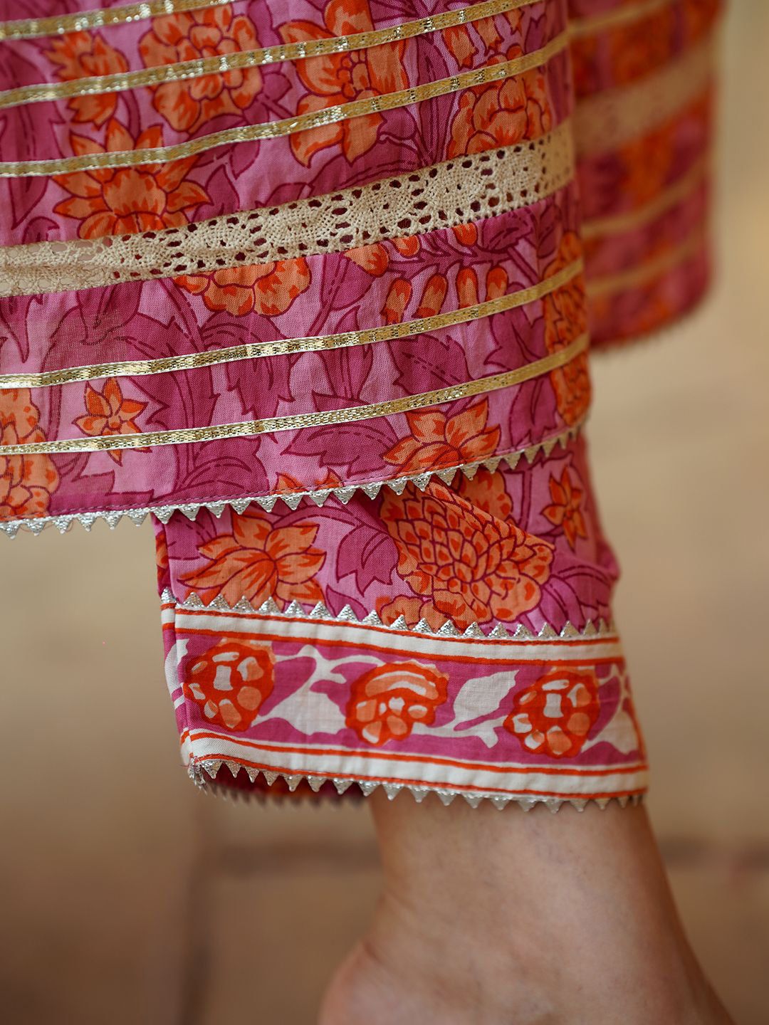 Dhiyona KL Floral Printed Angrakha Pure Cotton Anarkali Kurta With Trousers & Dupatta