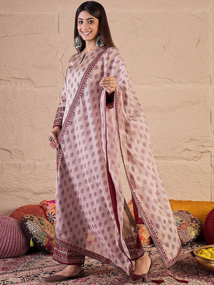 Dhiyona IN Women Ethnic Motifs Printed Regular Thread Work Kurta with Palazzos & Dupatta