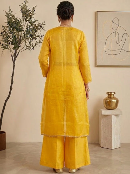 Embroidered Tissue Round Neck Top & Palazzos
