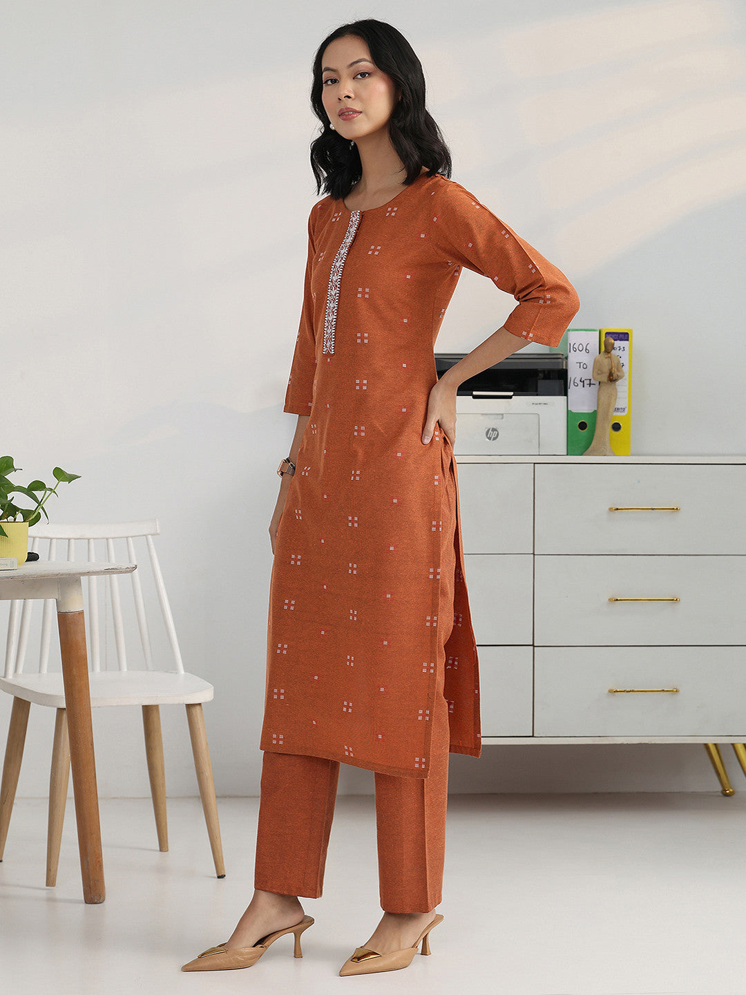 Women Ethnic Motifs Printed Regular Thread Work Kurta with Trousers