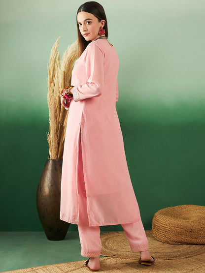 Embroidered Straight Kurta & Trousers