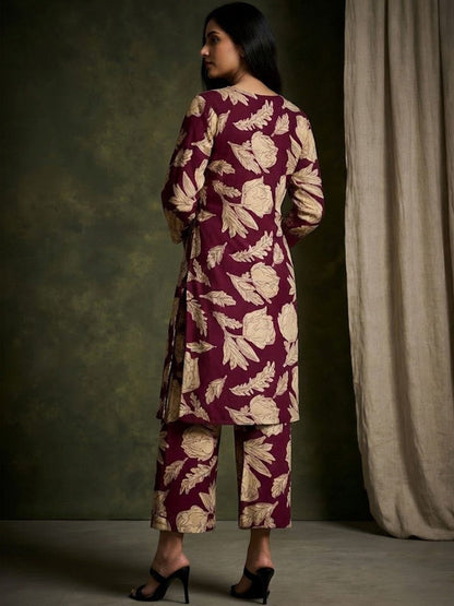 Printed Pure Cotton V-Neck Kurta & Trousers