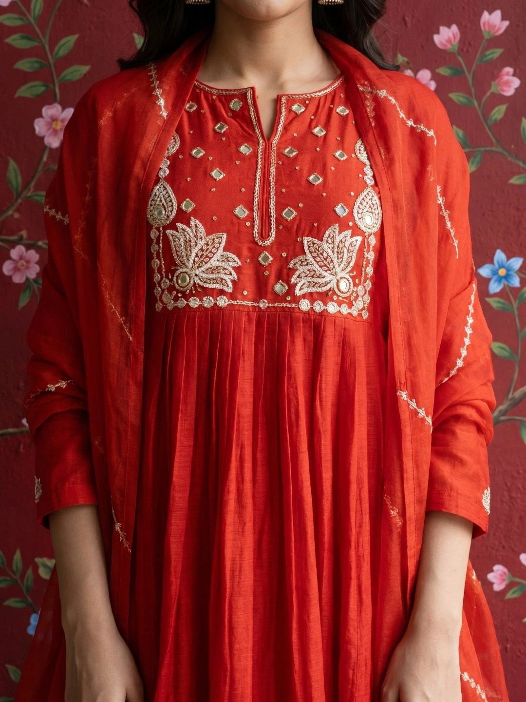 Women Ethnic Motifs Embroidered Regular Mirror Work Pure Silk Kurta with Trousers & With Dupatta