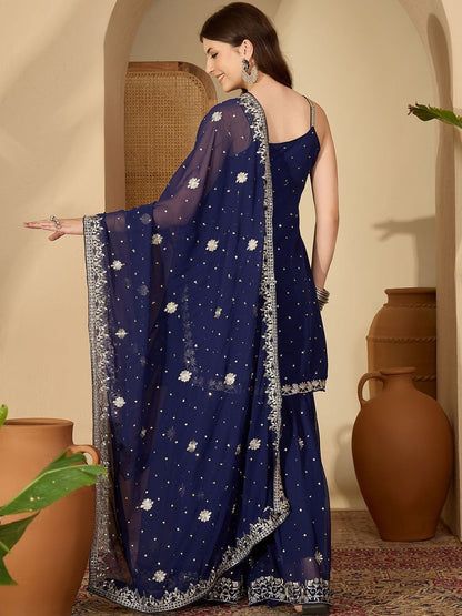 Dhiyona SN Ethnic Motifs Embroidered Regular Thread Work Kurti With Sharara & Dupatta