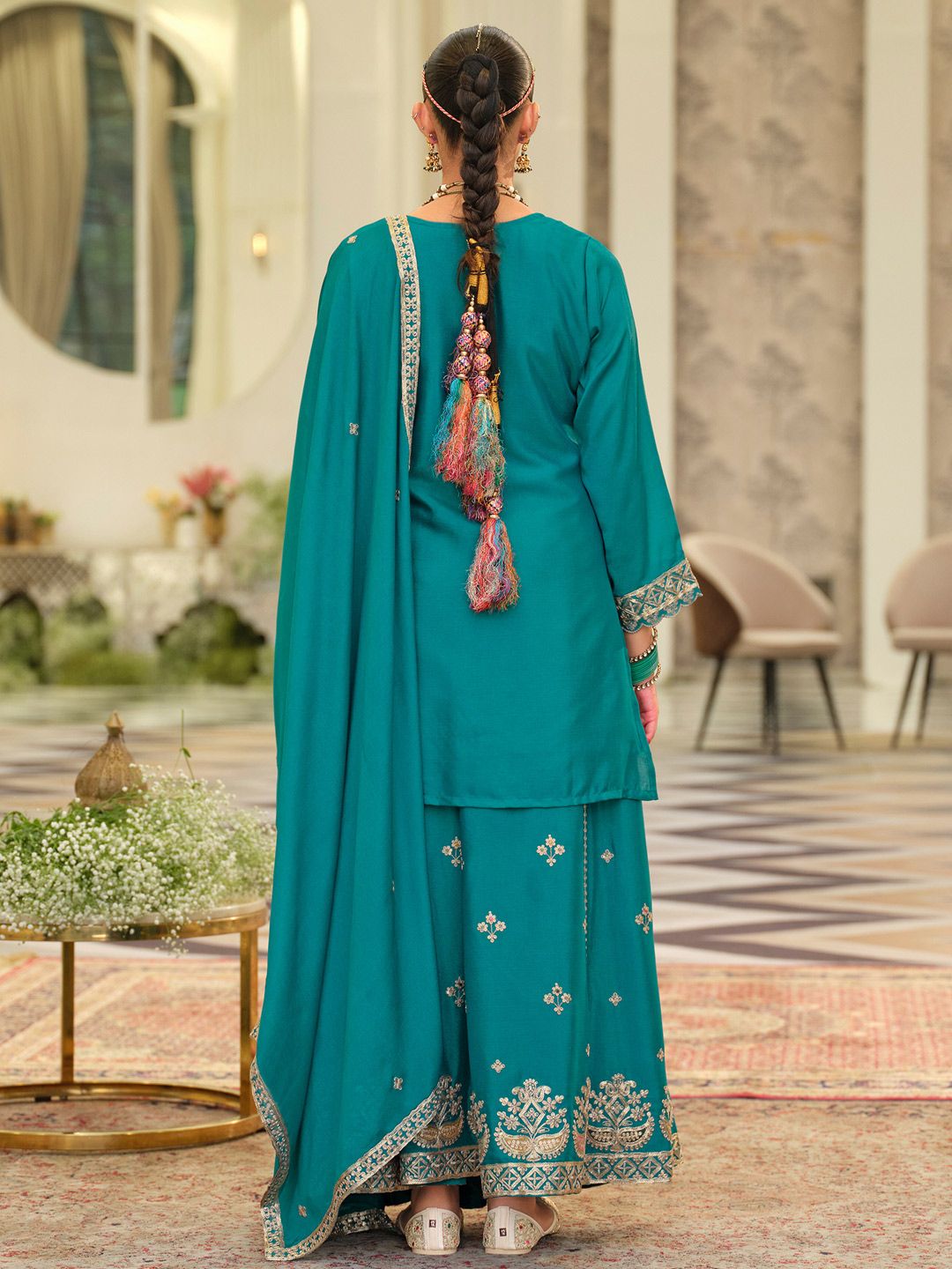 Dhiyona IE Women Ethnic Motifs Embroidered Kurta with Sharara & Dupatta