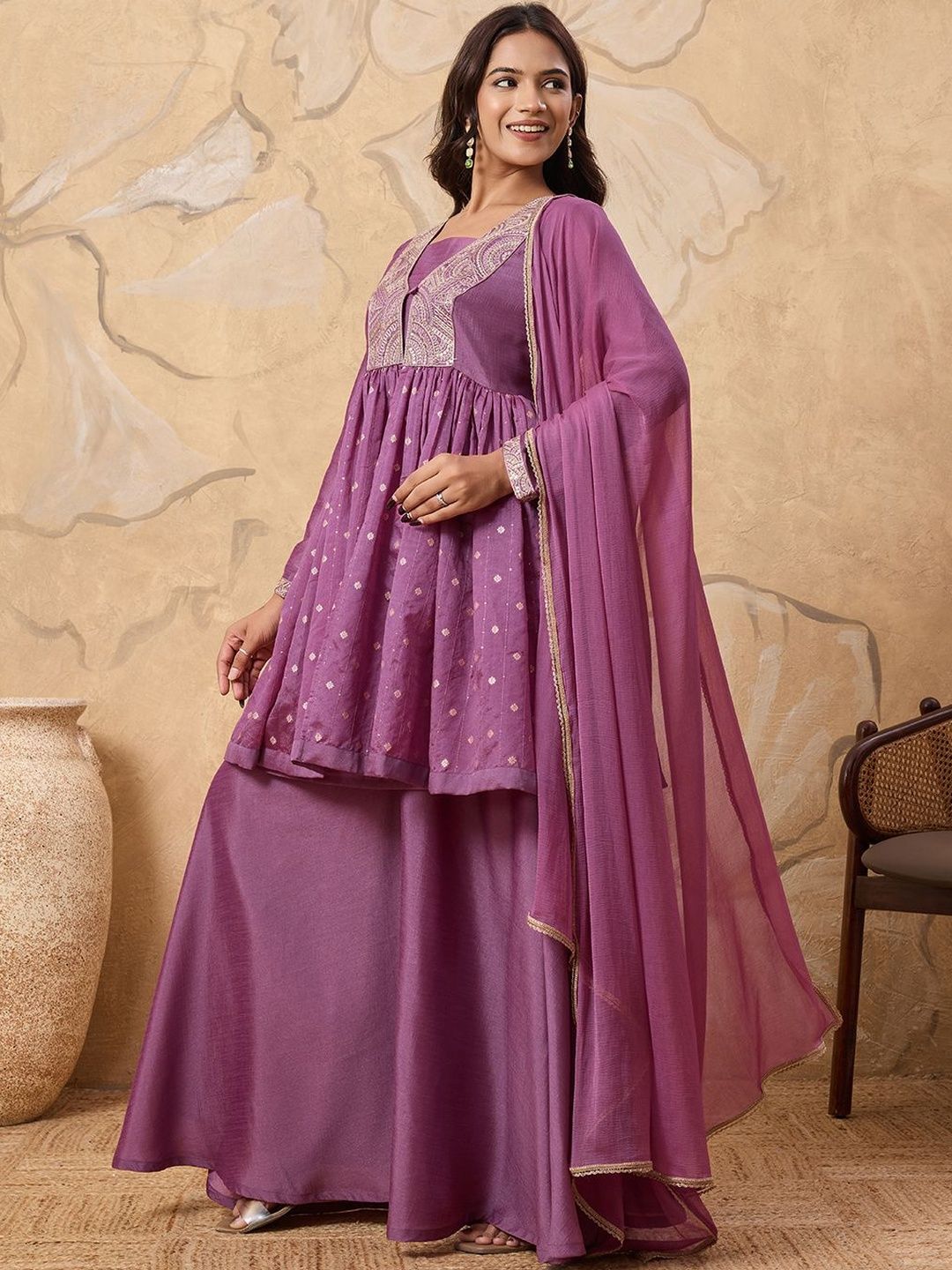 Dhiyona HOP Embroidered A-Line Kurta & Sharara With Dupatta